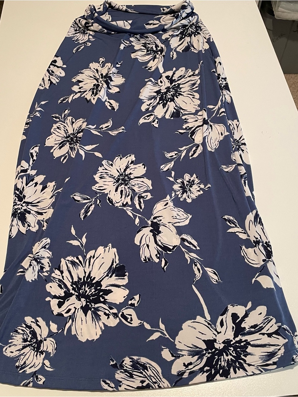 Le Lis Blue Maxi Skirt with White Floral Print